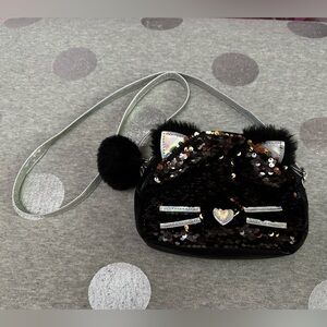 Black Sequin Cat Purse Crossbody (Girls)